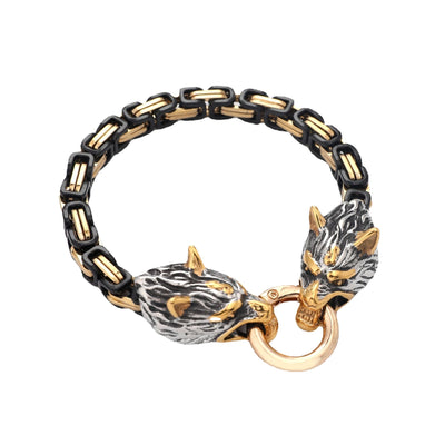 Stainless Steel Nordic Viking Wolf Head Emperor Chain Bracelet