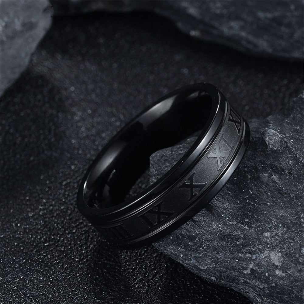 Punk ring stainless steel straight edge Roman numeral ring