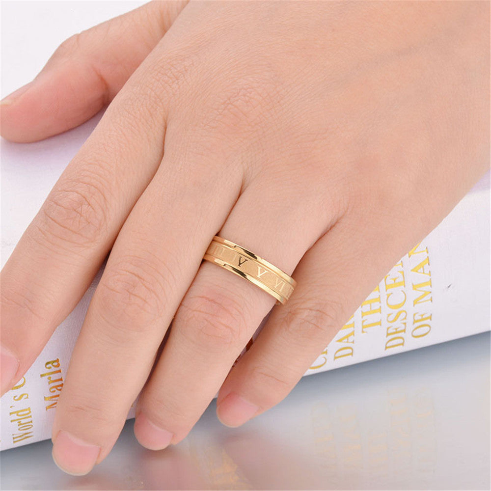 Punk ring stainless steel straight edge Roman numeral ring