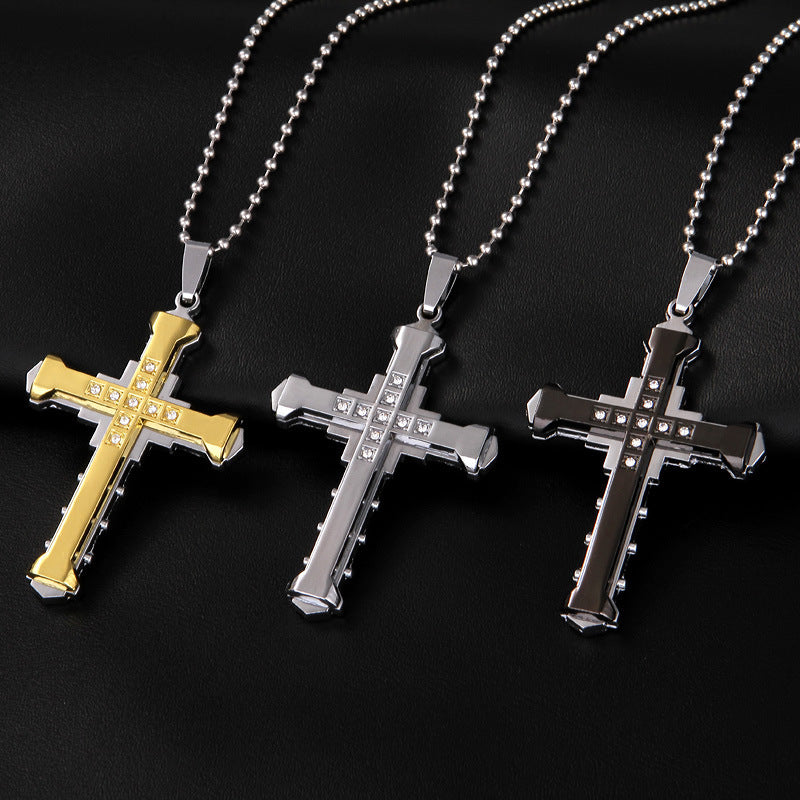 Vino Rhinestoned Cross Pendant Necklace
