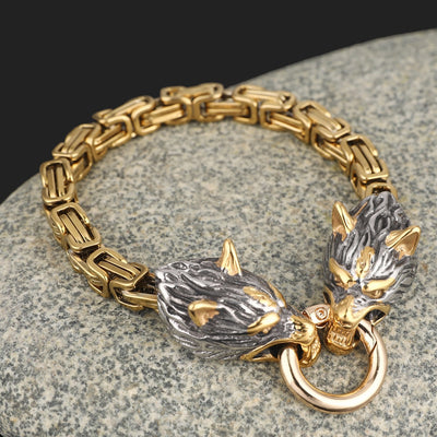 Stainless Steel Nordic Viking Wolf Head Emperor Chain Bracelet