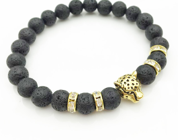 Leopard Natural Stone Lava Stone Bead Bracelet