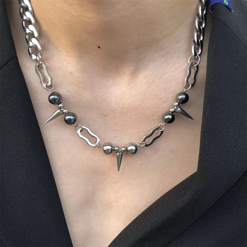 Hip Hop Spliced Riveted Nail Necklace For Men