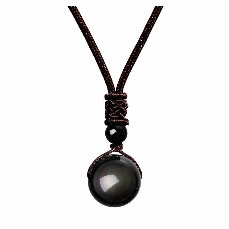 Natural Obsidian Pendant Amethyst Necklace