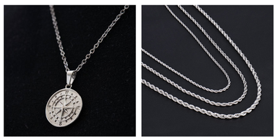Stainless Steel Compass Pendant Necklace