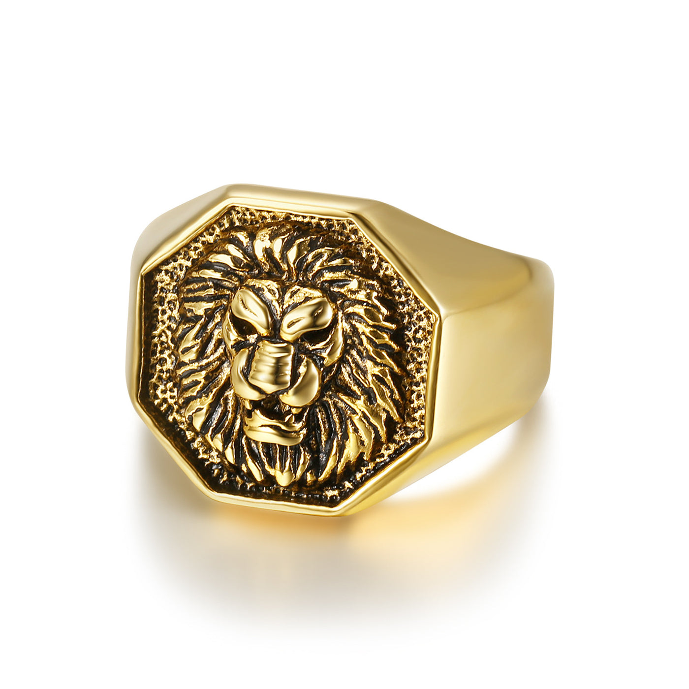 Lion's Head Punk Gold Steel Titanium Steel Ring